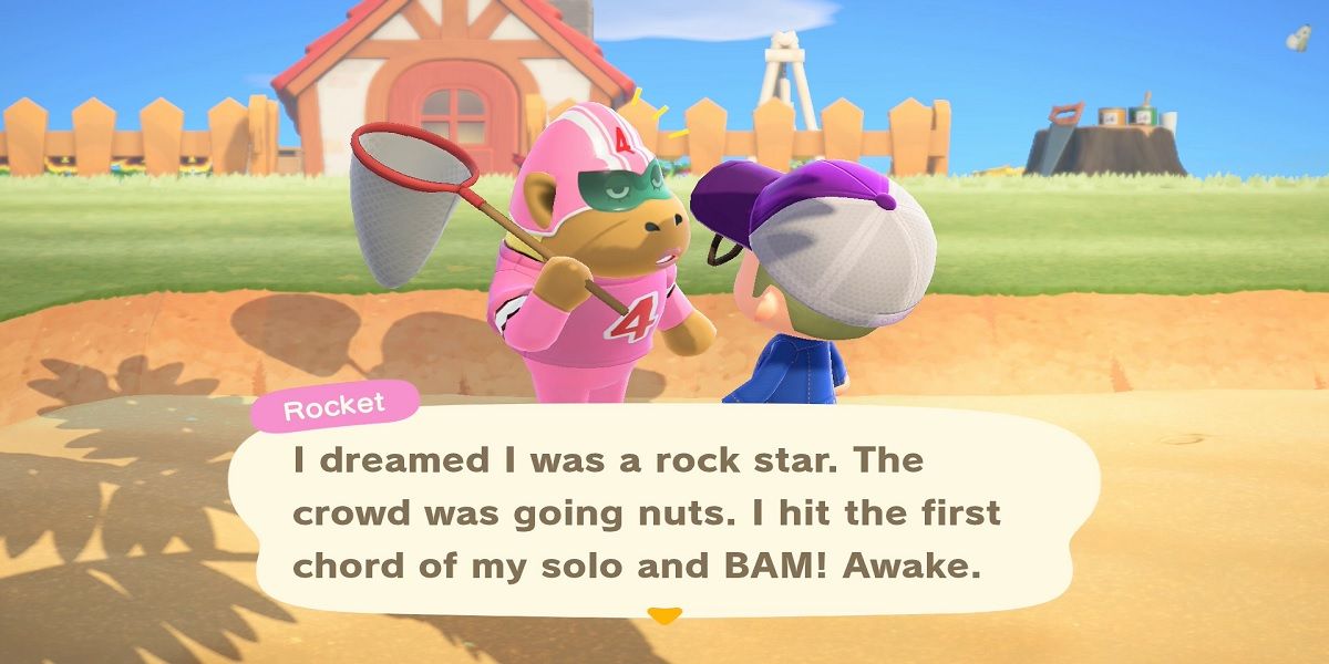 Rocket talking to the villager in Animal Crossing: New Horizons
