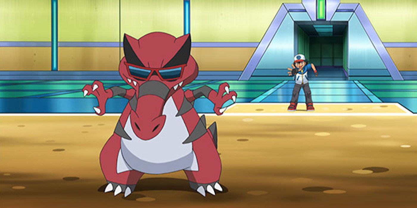 Ash and Krookodile during the Unova League in Pokémon
