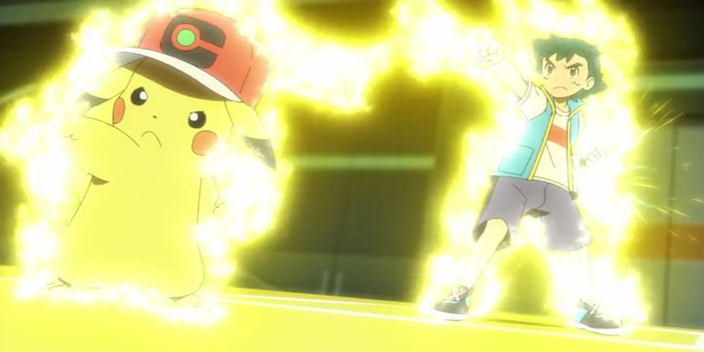 Ash and Pikachu use 10,000,000 Volt Thunderbolt against Volkner in Pokémon Journeys