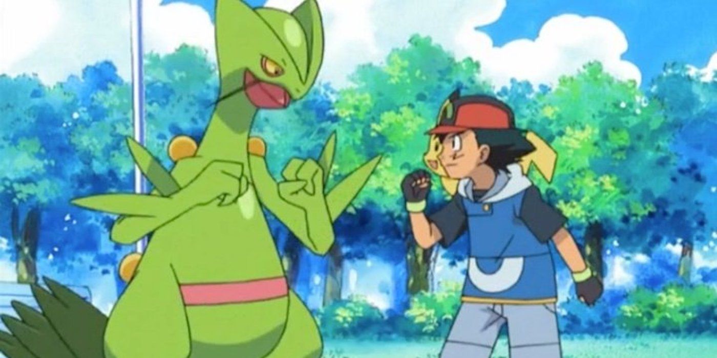 Ash and Sceptile during the Battle Frontier Saga in Pokémon