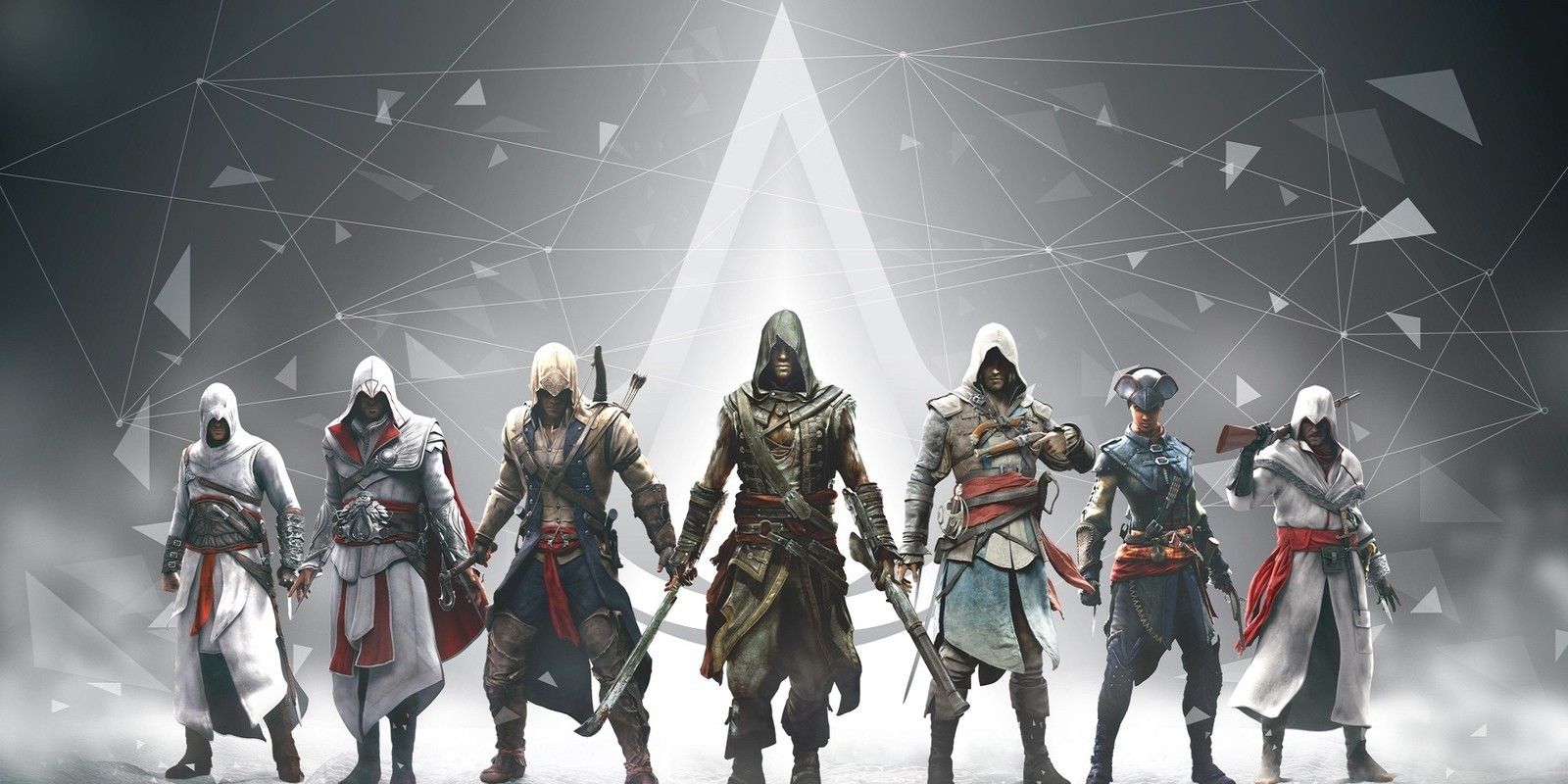 Assassin's Creed Infinity poster, featuring all previous iterations of the protagonist.
