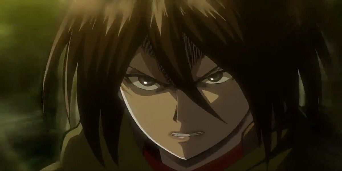 Mikasa Ackerman looking angry in Attack On Titan.
