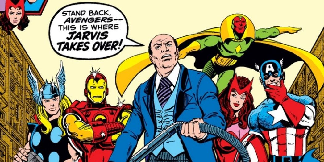 Jarvis leads the Avengers into battle carrying a vacuum cleaner in Marvel Comics