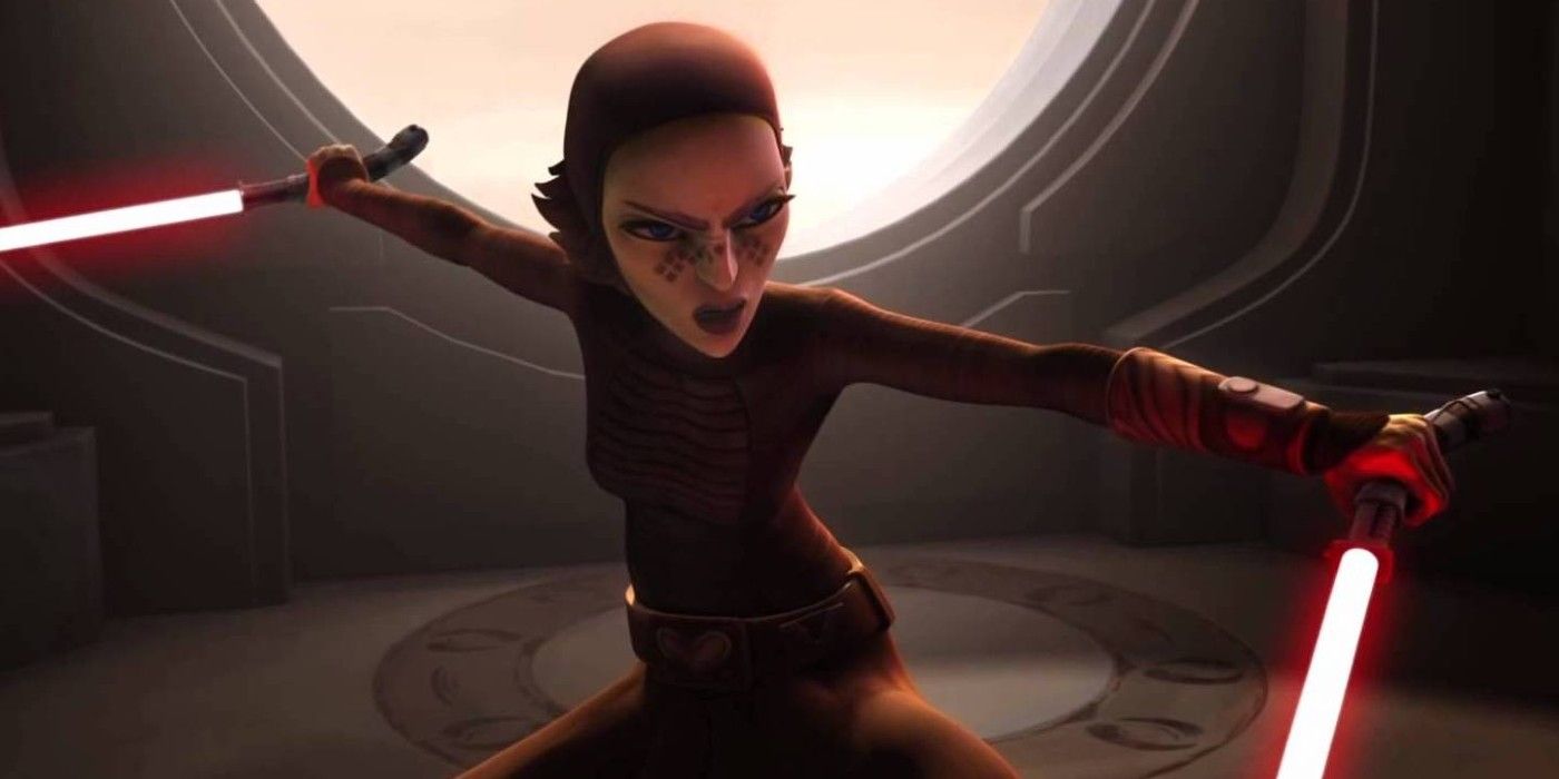 Barriss Offee with two red lightsabers in Star Wars The Clone Wars