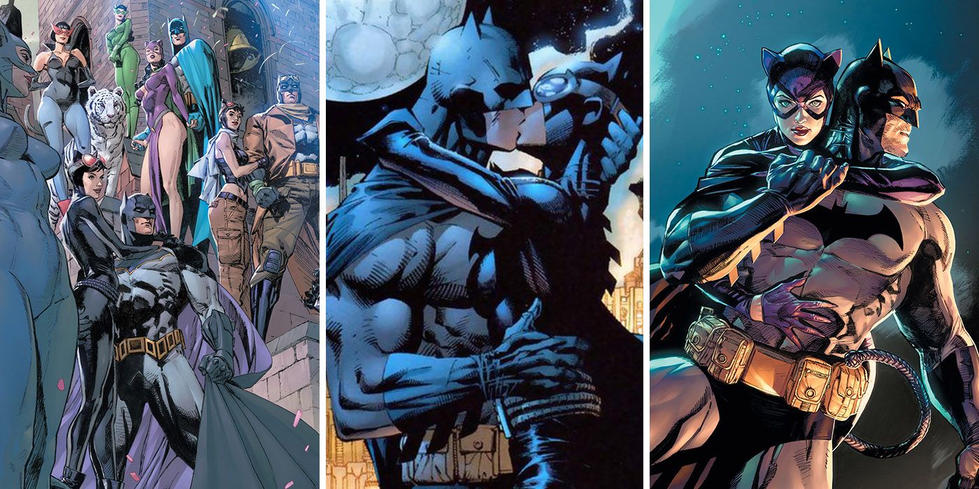 Versions of Batman and Catwoman kiss and team up