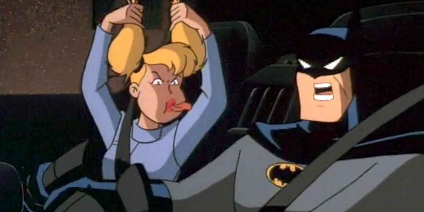 Batman recruits Harley Quinn in the Batmobile