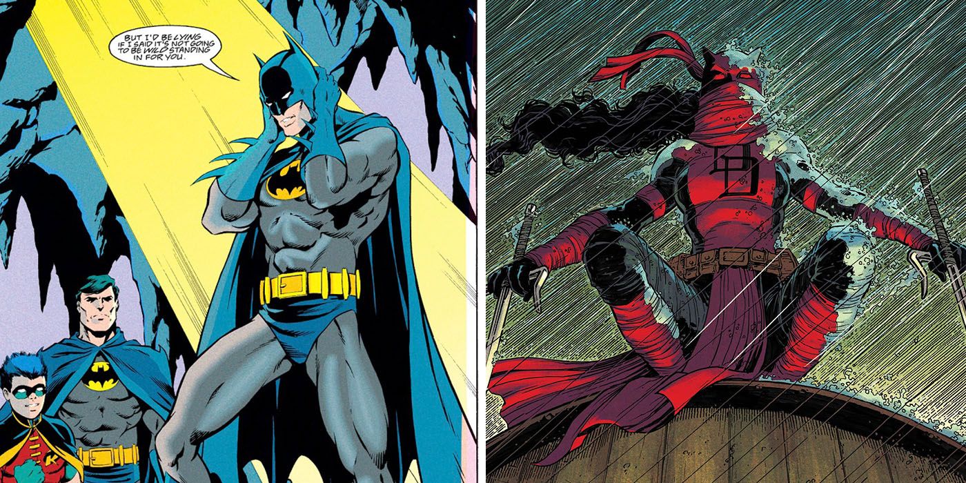 Dick Grayson as Batman and Elektra as Daredevil