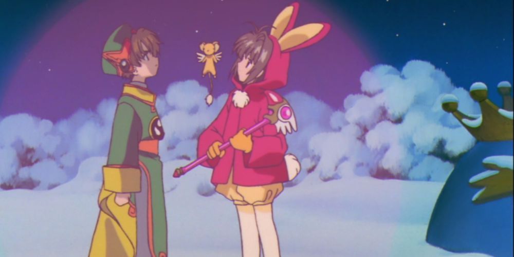 Cardcaptor Sakura wears a bunny suit in the snow with Syaoran in Cardcaptor Sakura.