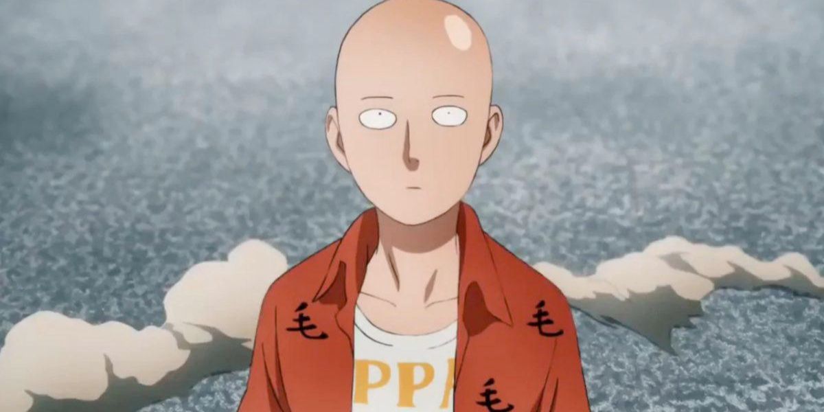 Saitama staring down an opponent in One-Punch Man.