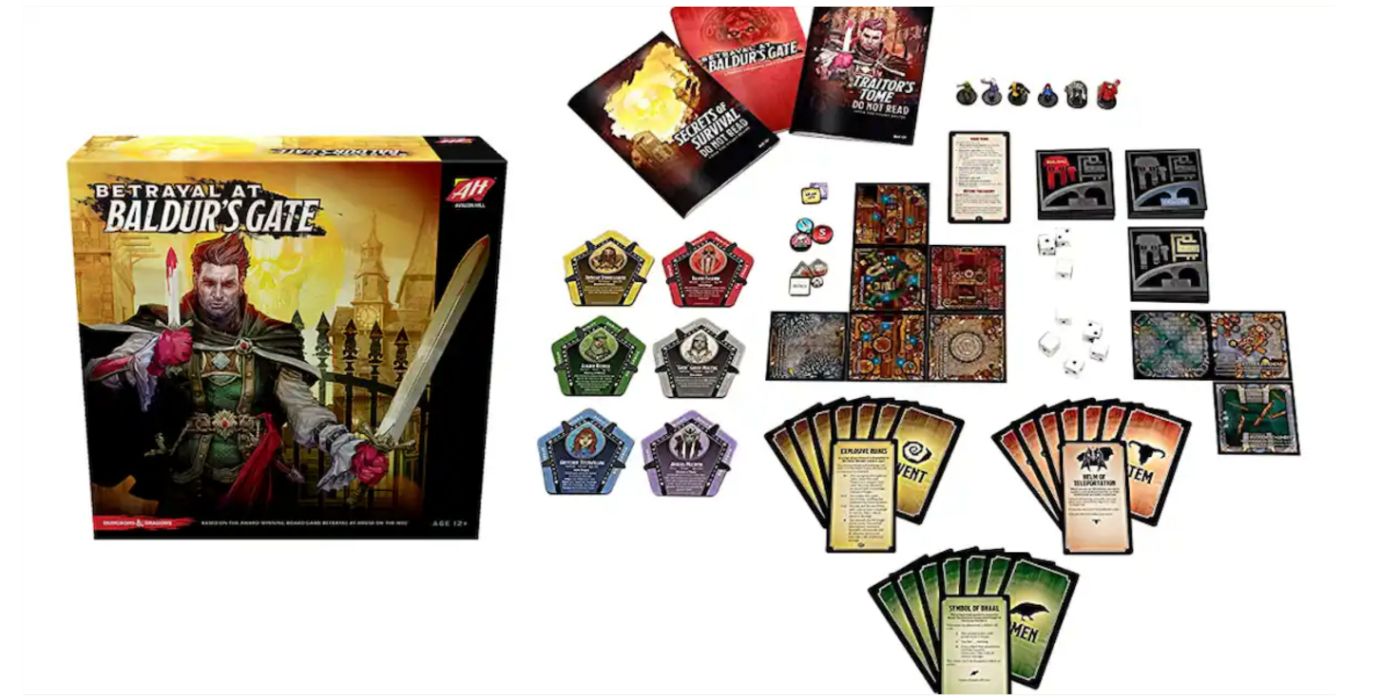 The cards and box for Betrayal at Baldur's Gate board game.