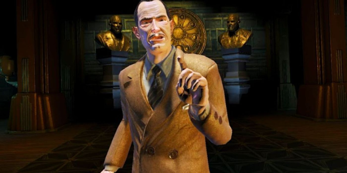 Andrew Ryan holding up his finger in Bioshock