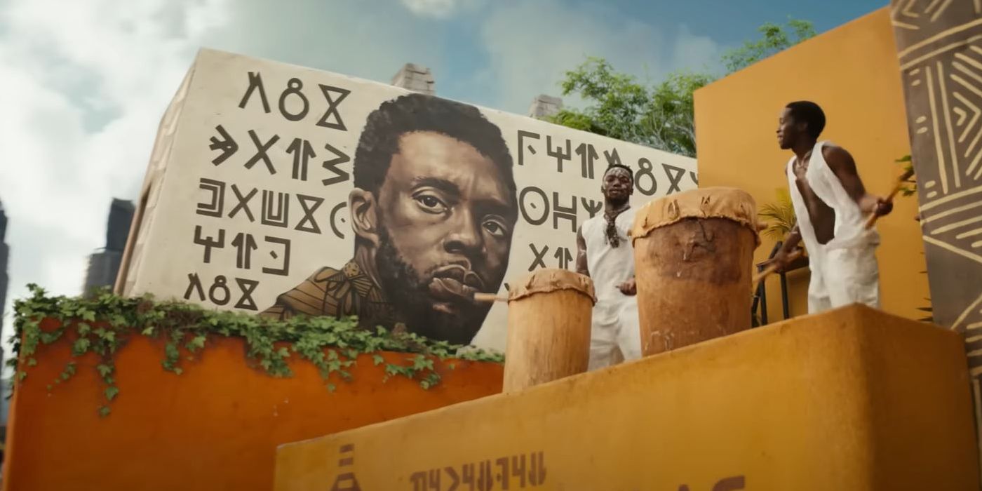 A T'Challa Mural in Black Panther: Wakanda Forever.