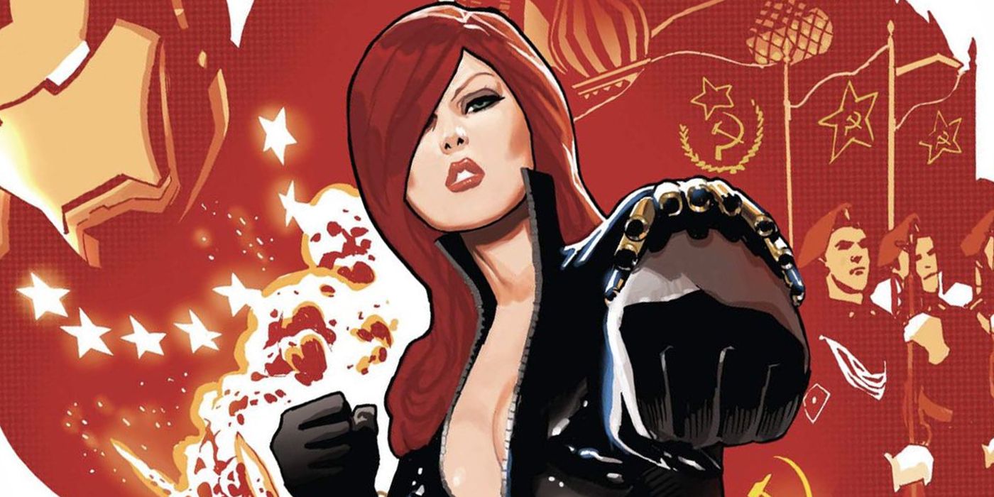 Black Widow brandishing her gauntlets in Marvel Comics