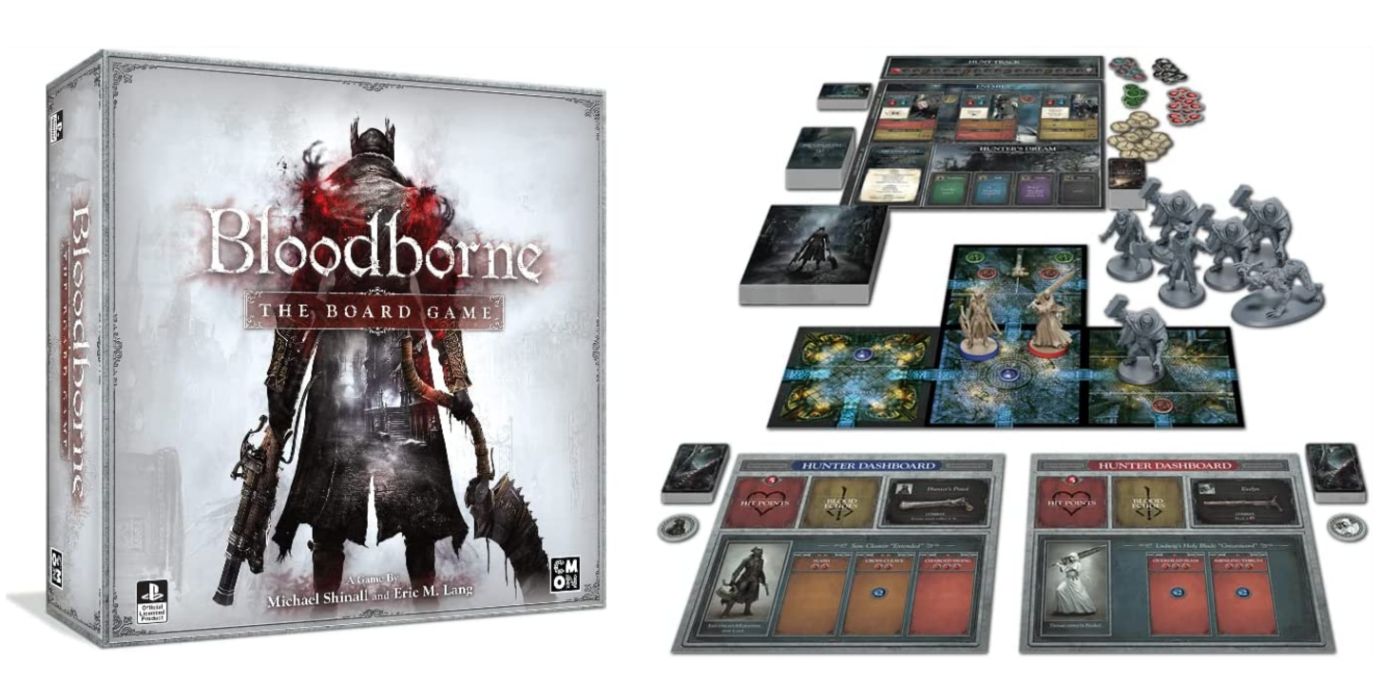 The components of Bloodborne board game.