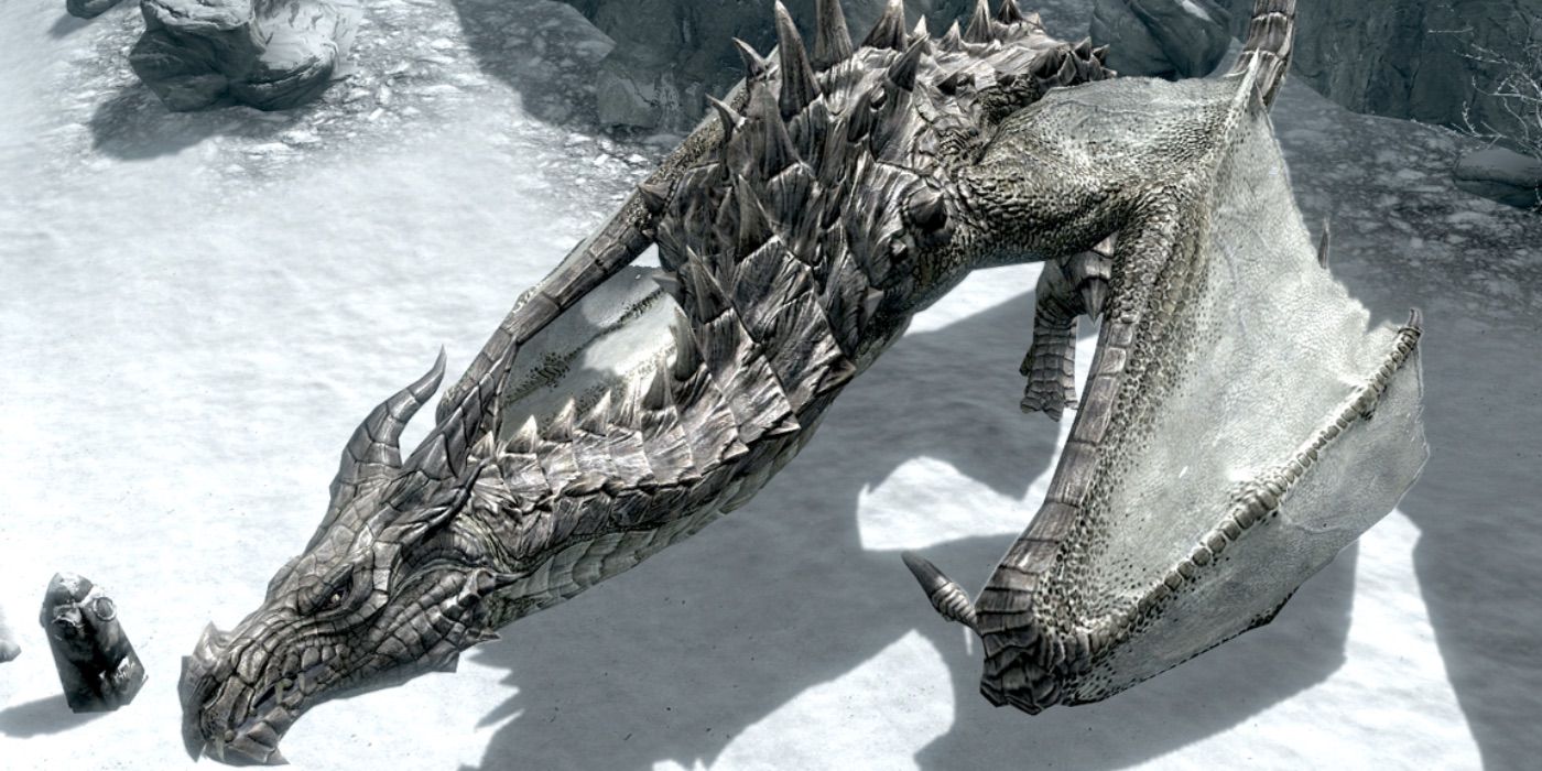 A Dragon in the snow in The Elder Scrolls V Skyrim