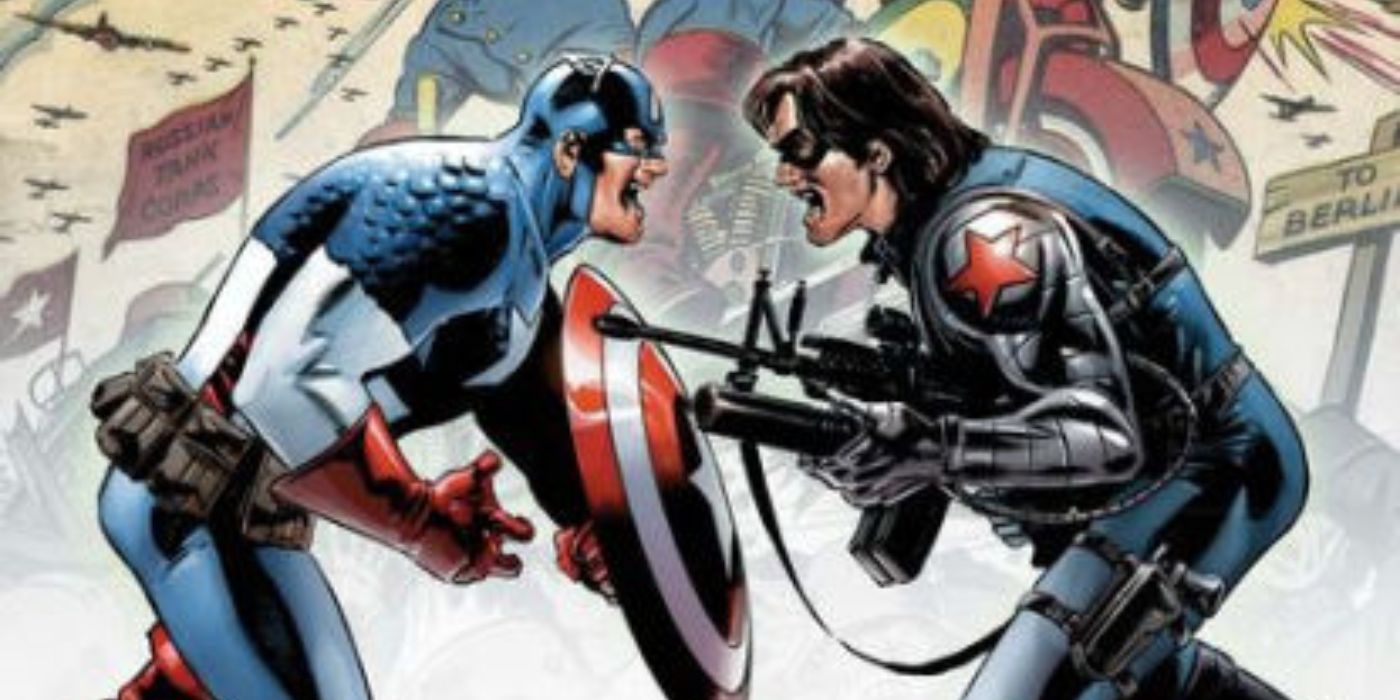 Captain America and the Winter Soldier facing off in Marvel Comics