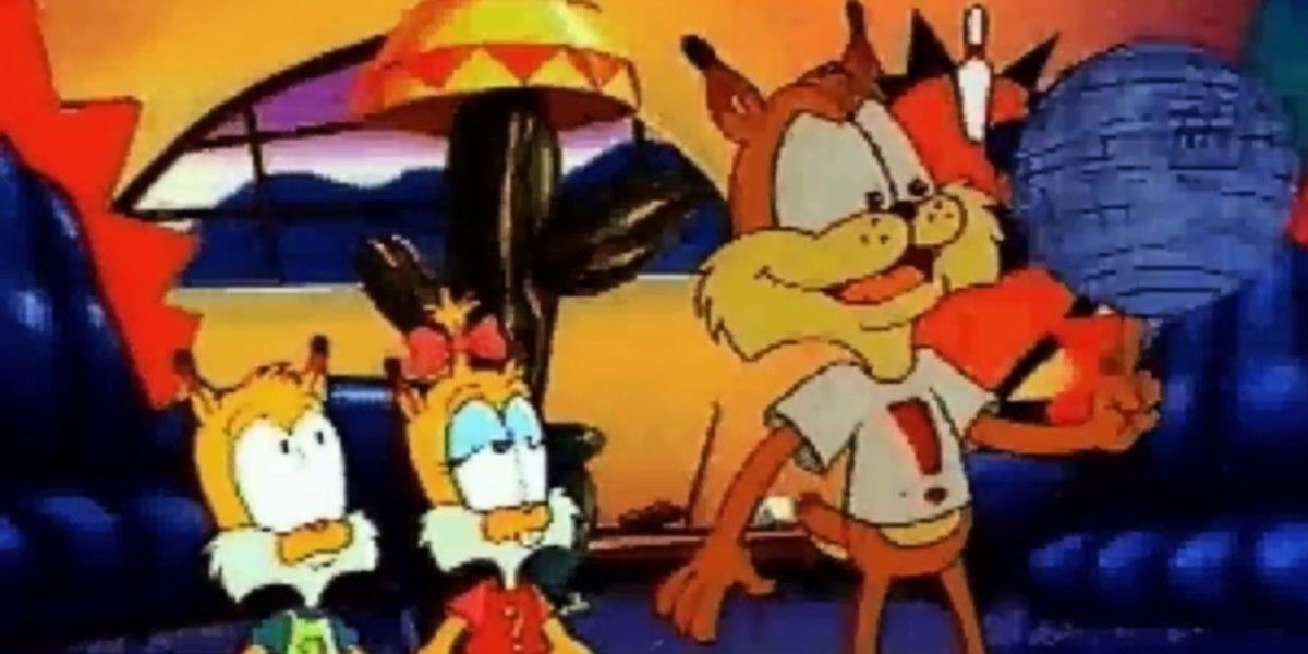 Bubsy the Bobcat with his niece and nephew from the pilot of the cartoon