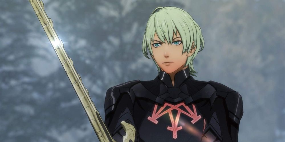 Byleth drawing his sword in Fire Emblem: Three Houses