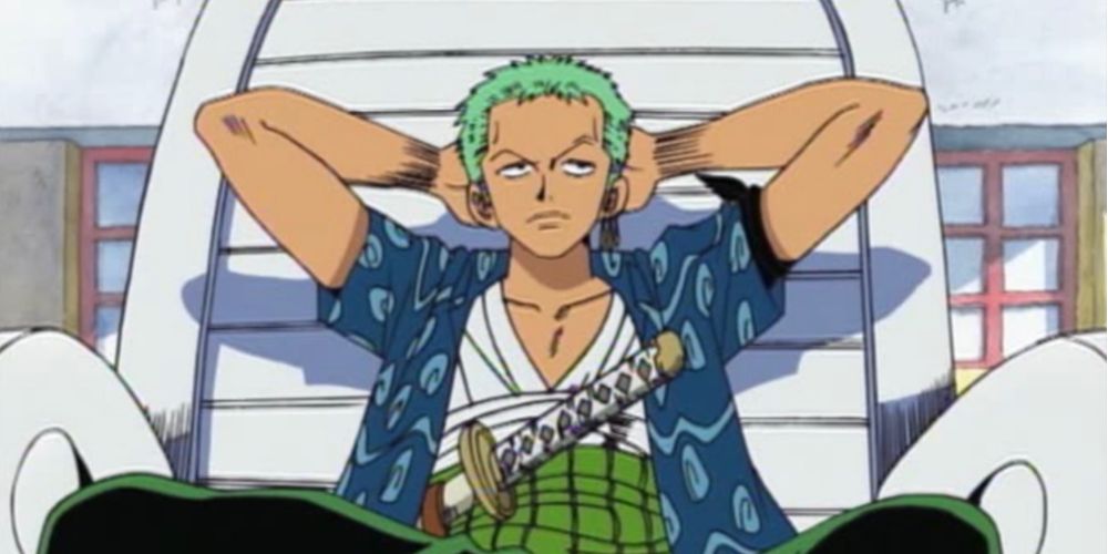 Roronoa Zoro relaxing during the Arlong Park Arc of One Piece.