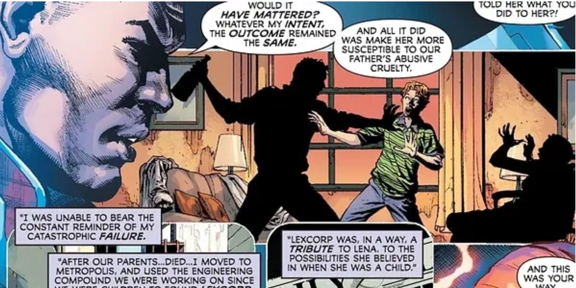 Lex being abused by his father in DC Comics panel