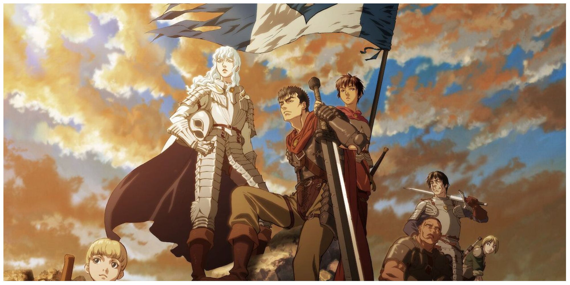 Guts, Griffith, and other cast members from Berserk.