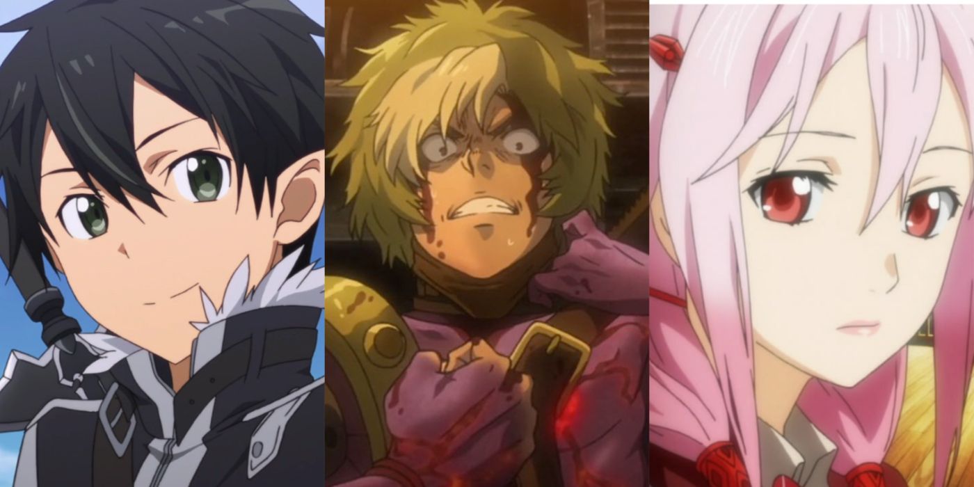 Stills from Sword Art Online, Kabaneri of the Iron Fortress, and Guilty Crown