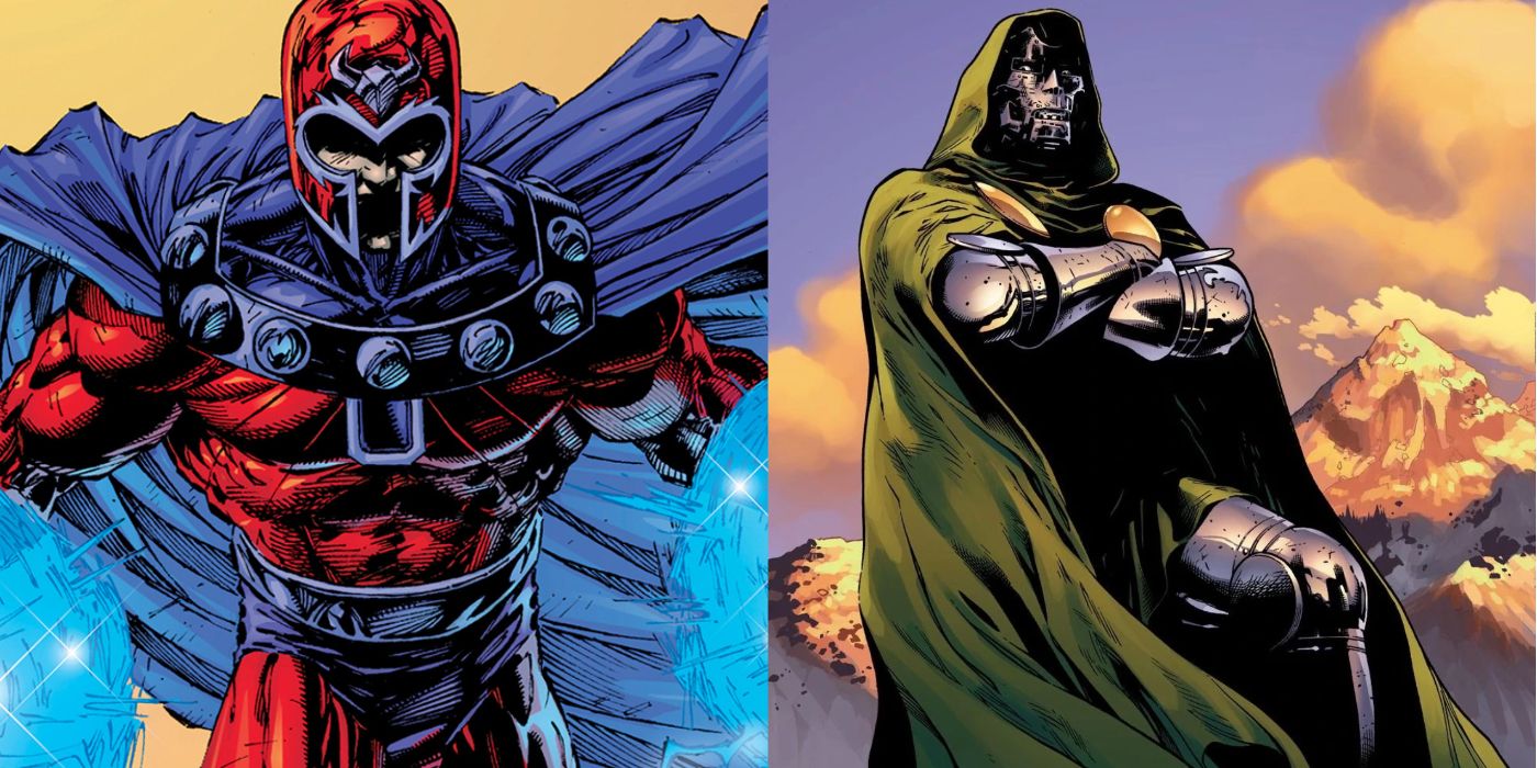 A split image of Magneto and Doctor Doom in Marvel Comics