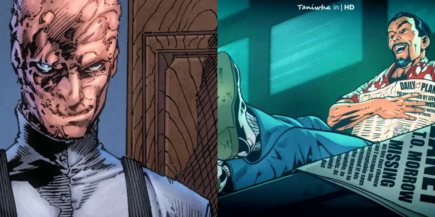 A split image of Professor Ivo and T.O. Morrow from DC Comics.