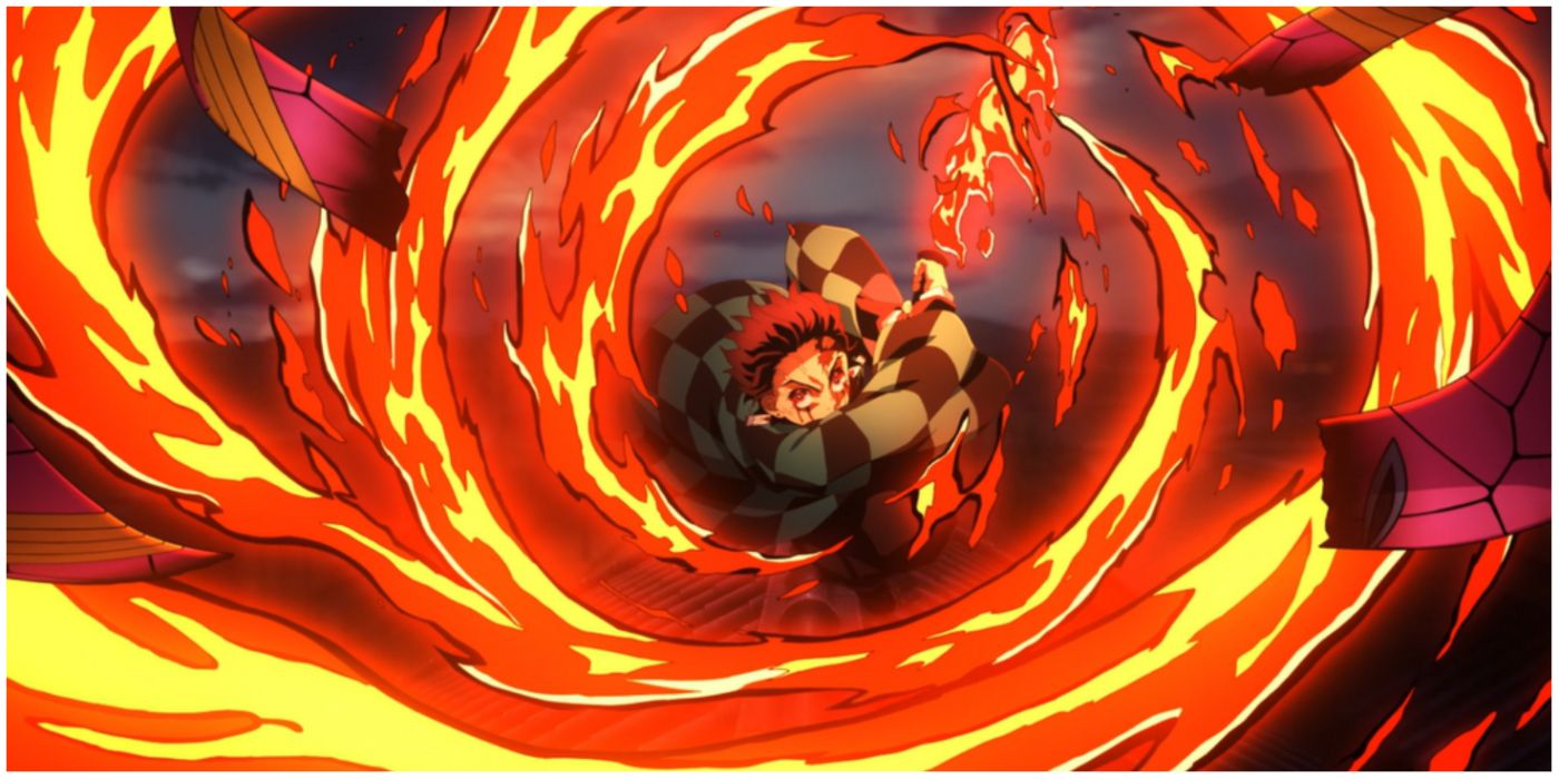 Tanjiro uses his Sun Breathing Technique against Daki in Demon Slayer: Kimetsu no Yaiba