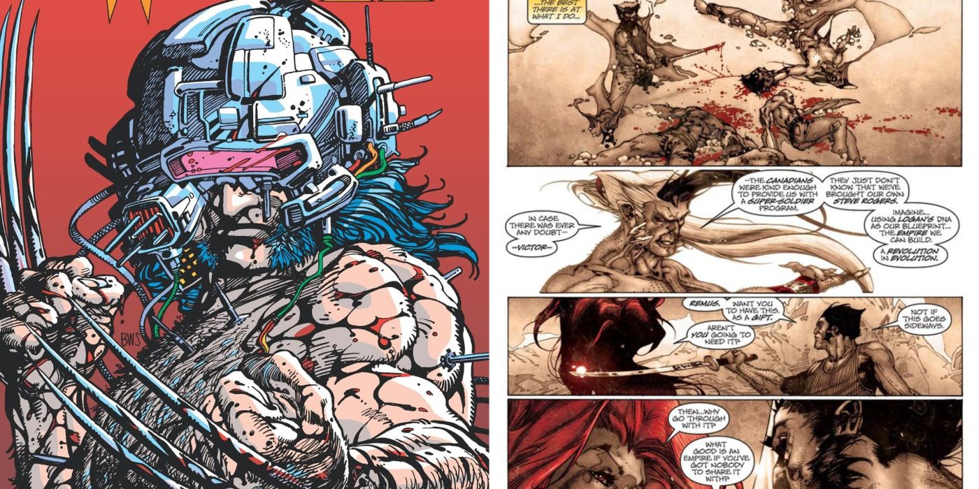 A split image of Weapon X and Wolverine hanging out with Romulus and Remus in Marvel Comics