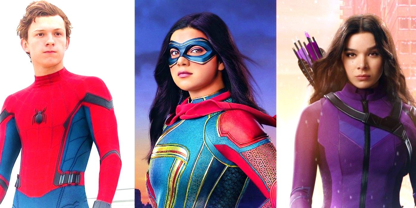 Peter Parker/Spider-Man, Kamala Khan/Ms. Marvel, and Kate Bishop/Hawkeye from the MCU