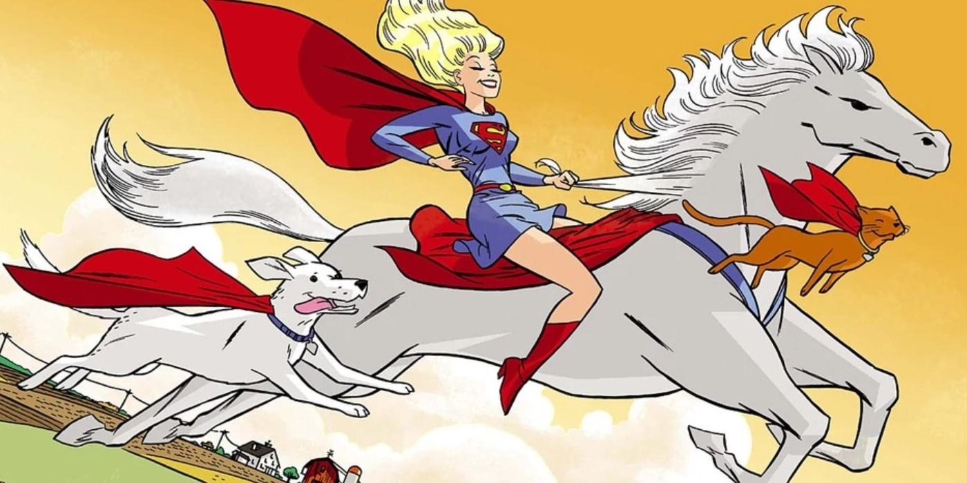 DC Comics' Comet the super horse with supergirl, krypto, and streaky