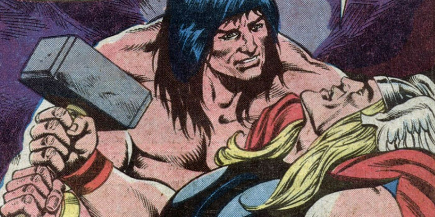 Conan the Barbarian getting Mjolnir from Thor