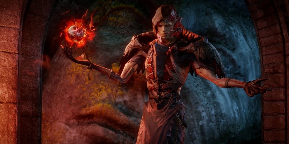 Corypheus in Dragon Age: Inquisition holding a glowing red orb