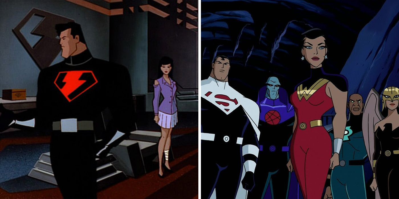 An evil Superman and the Justice Lords from alternate universes