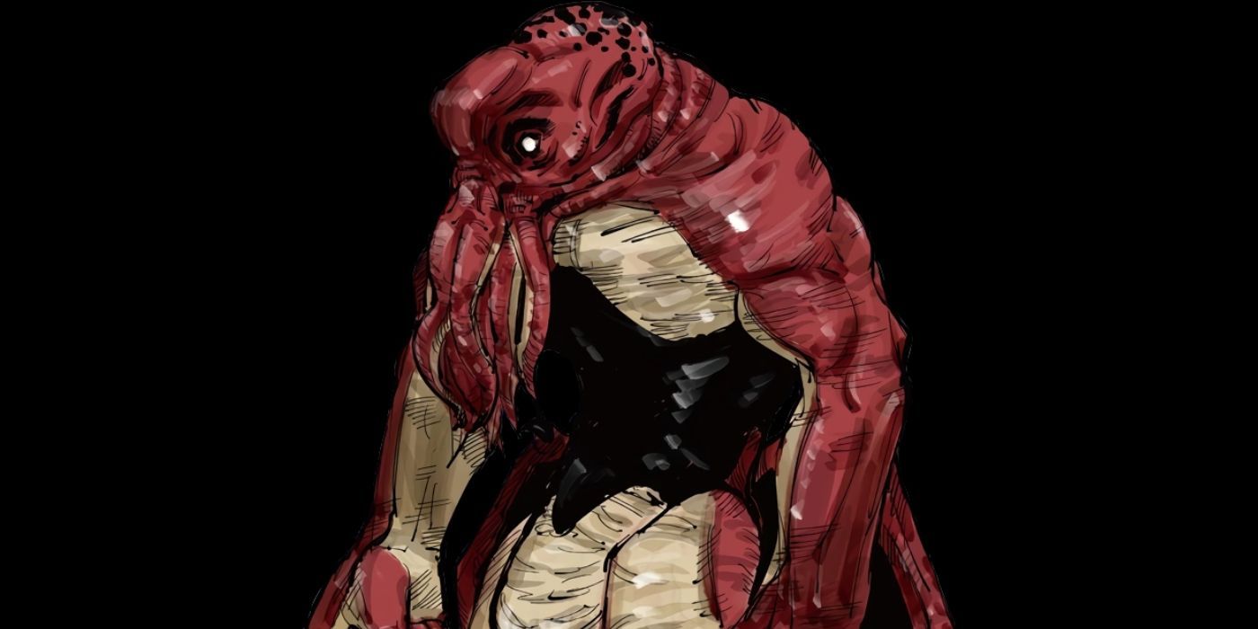 Dagon's in his fully realized form with red arms and black waist.