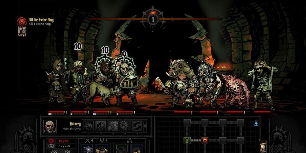 The Swing King boss fight in Darkest Dungeon game