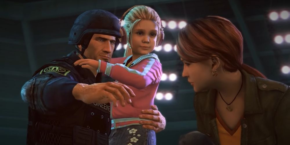 Chuck Green embraces Katey and Stacey in the 'S' Ending to Dead Rising 2's Overtime mode