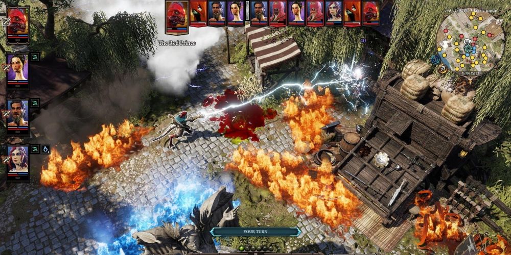 A battlefield covered in fire and ice in Divinity: Original Sin II