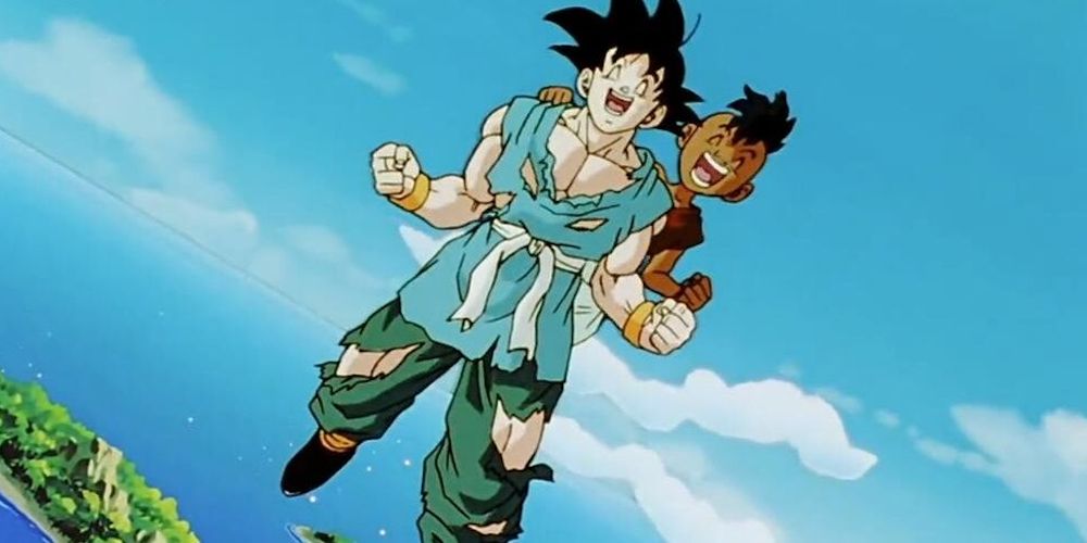 Goku and Uub laugh as they get ready for training in Dragon Ball Z end