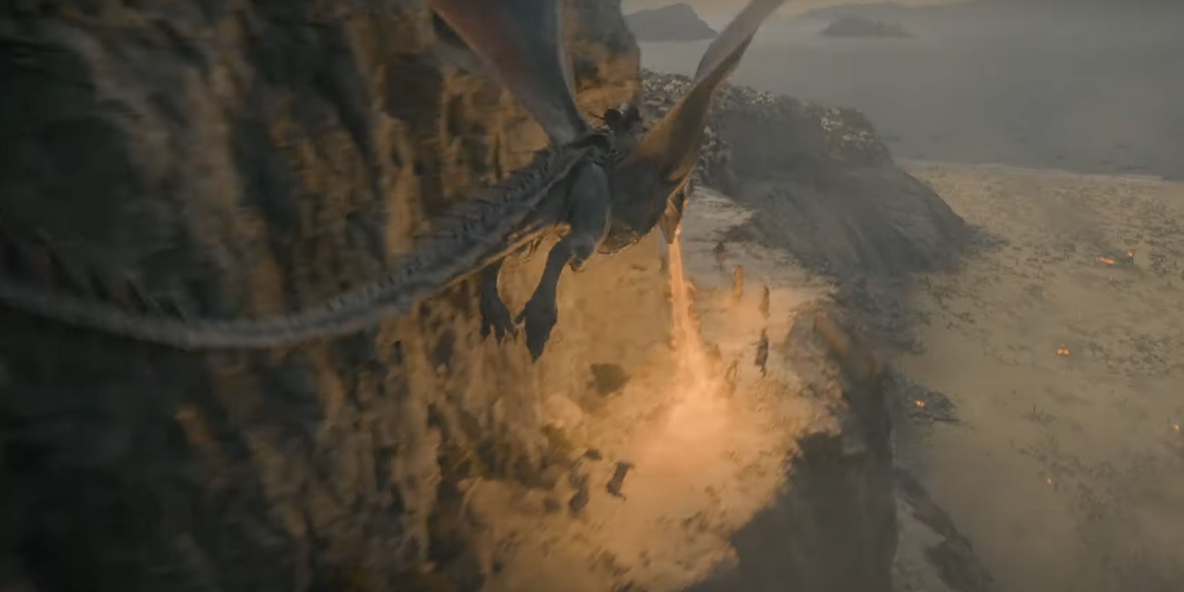 Dragon breathing fire in House of the Dragon