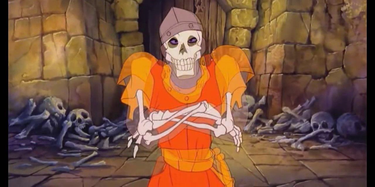 Dirk the Daring glares at the player as he decays into bones.