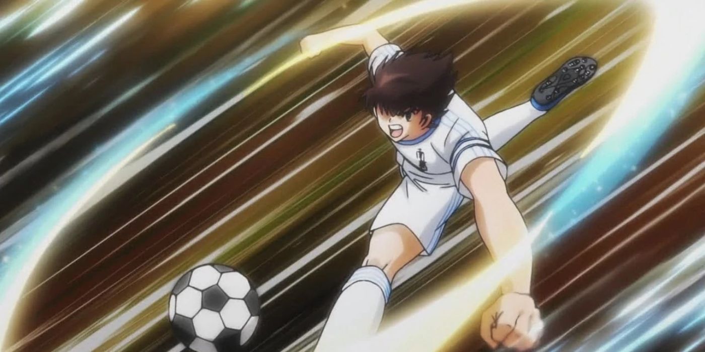 Captain Tsubasa performing a Drive Shot in Captain Tsubasa.