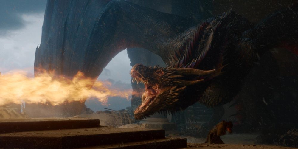 Drogon melts the Iron Throne in Game of Thrones.