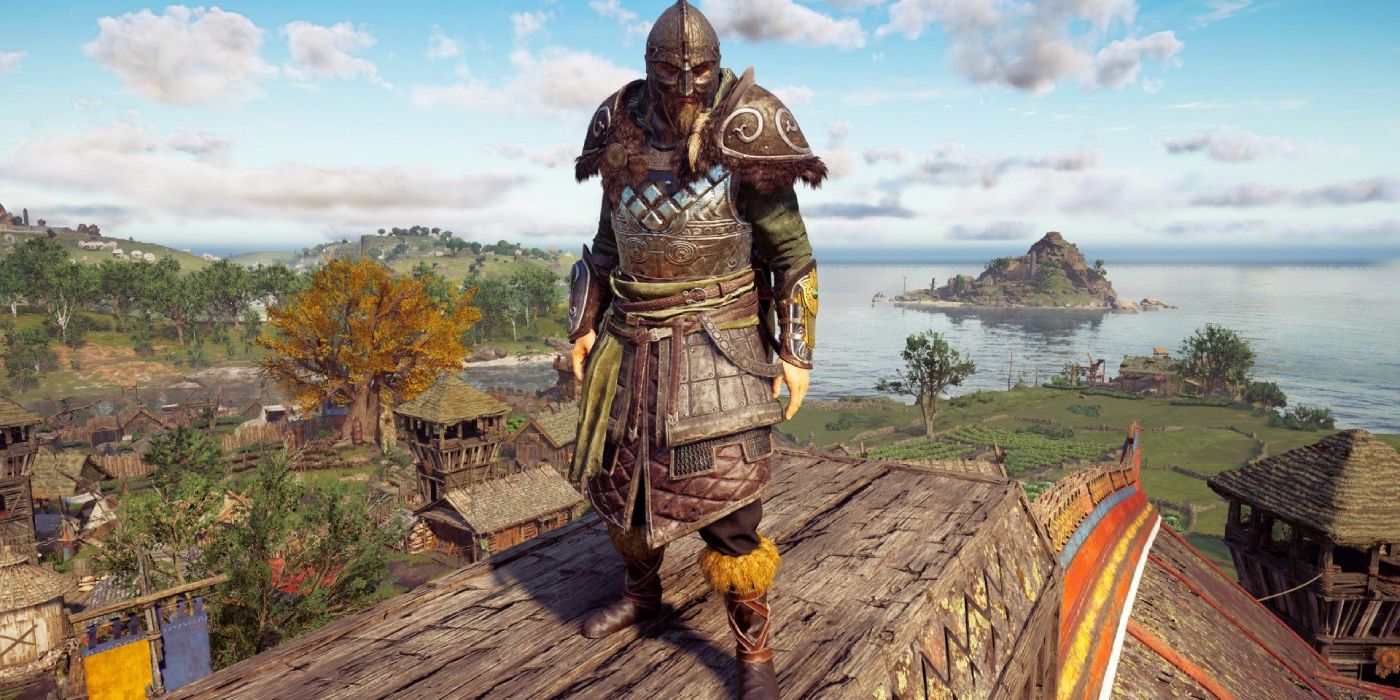 Eivor usa o conjunto completo de Armadura do Campeão de Dublin em Assassin's Creed Valhalla.