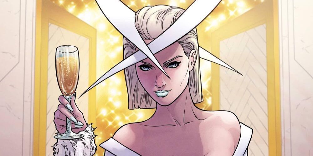 A close up of Emma Frost during the Hellfire Gala from Marvel Comics