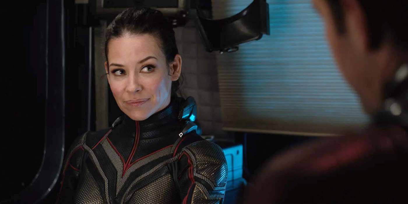Evangeline Lilly's Wasp looks at Paul Rudd's Ant-Man in Ant-Man and the Wasp: Quantumania