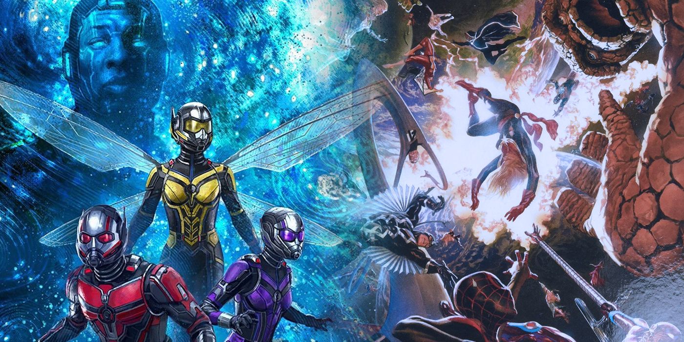 Poster for Ant-Man and the Wasp Quantumania and the Secret Wars event split image