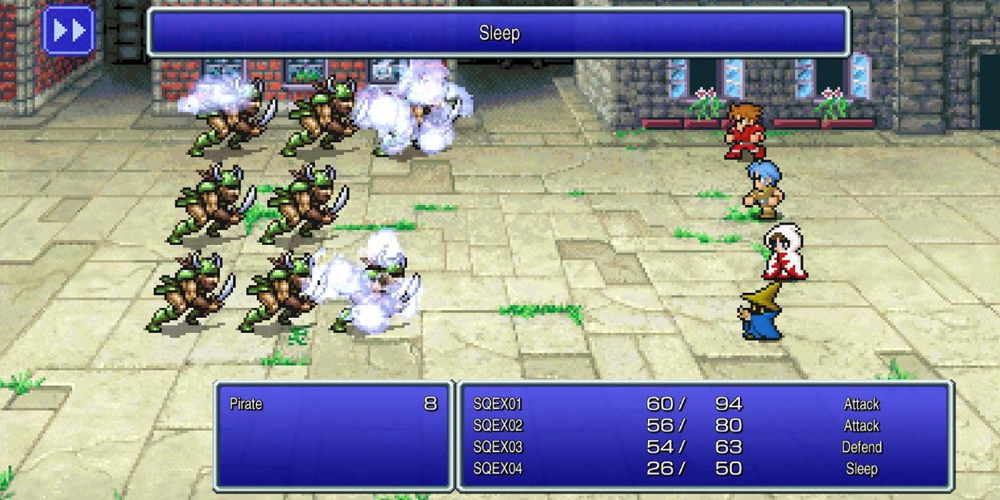 Screenshot depicting a battle sequence in Final Fantasy I Pixel Remaster.