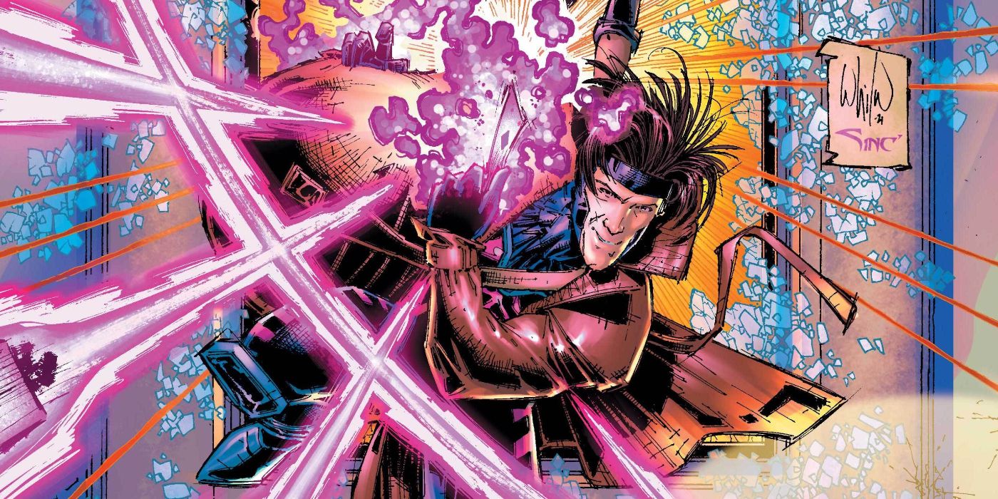 Gambit throwing energy-charged explosive playing cards in Marvel Comics.